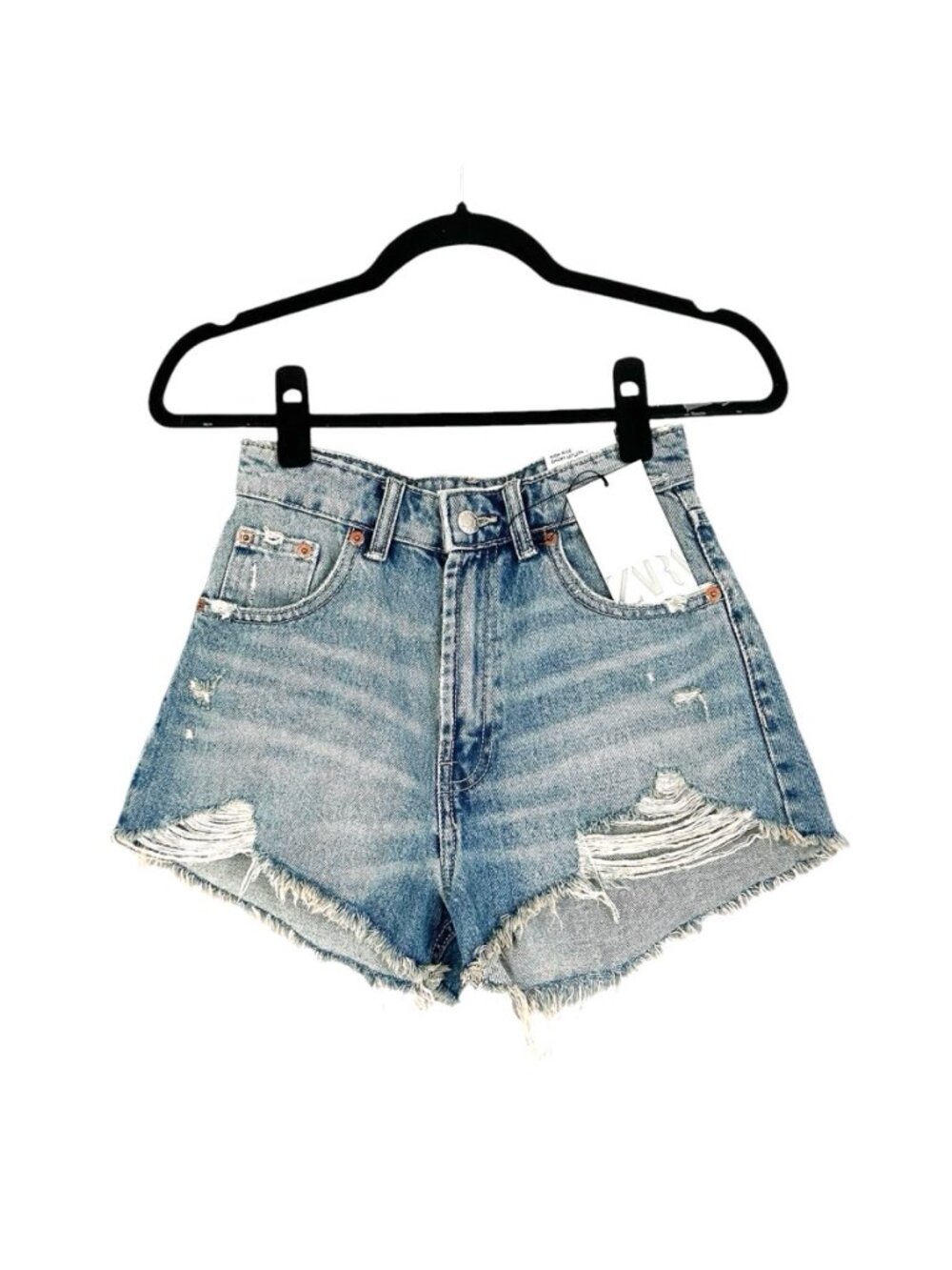 Zara High-Waisted Curved Denim Shorts